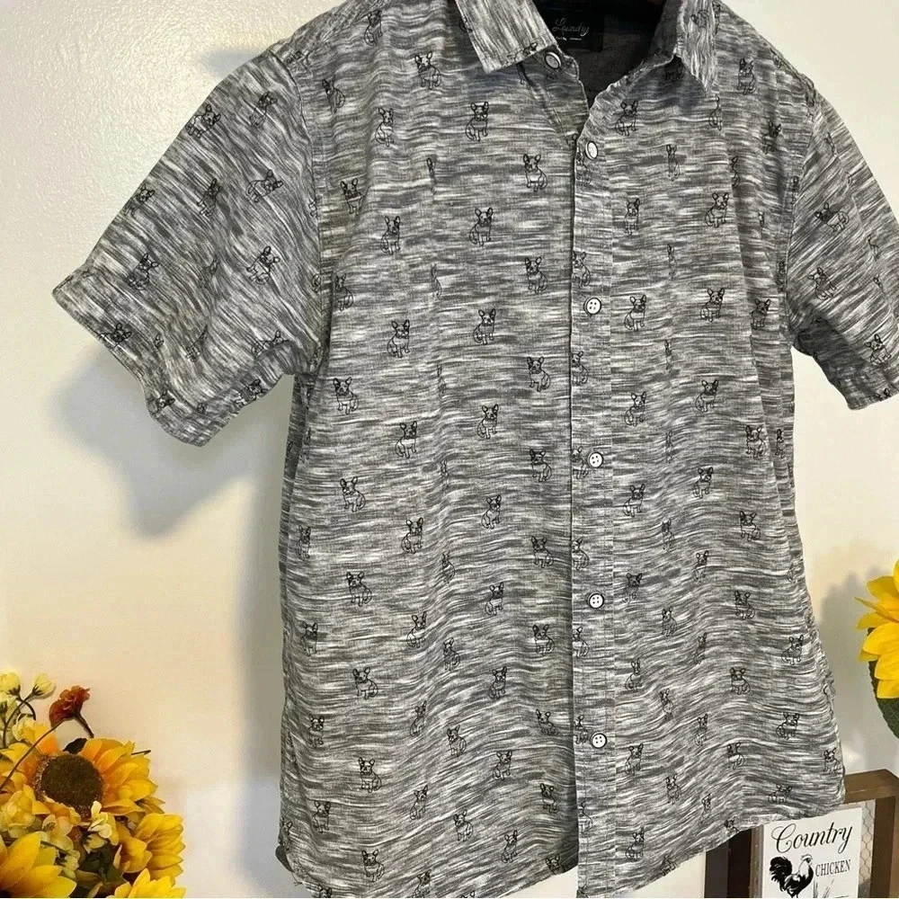 Dirty laundry Boys Size 18 French Bulldog short sleeve 100% cotton Shirt